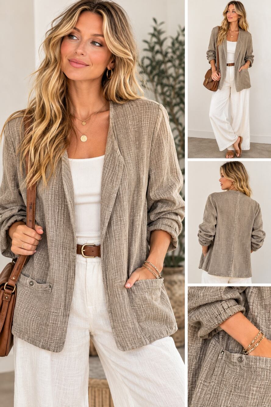 Adrienne Vittadini Grey Linen Blazer Jacket Womens XL Casual Lagenlook Basic